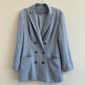 Elegant Blue Double-Breasted Women's Blazer